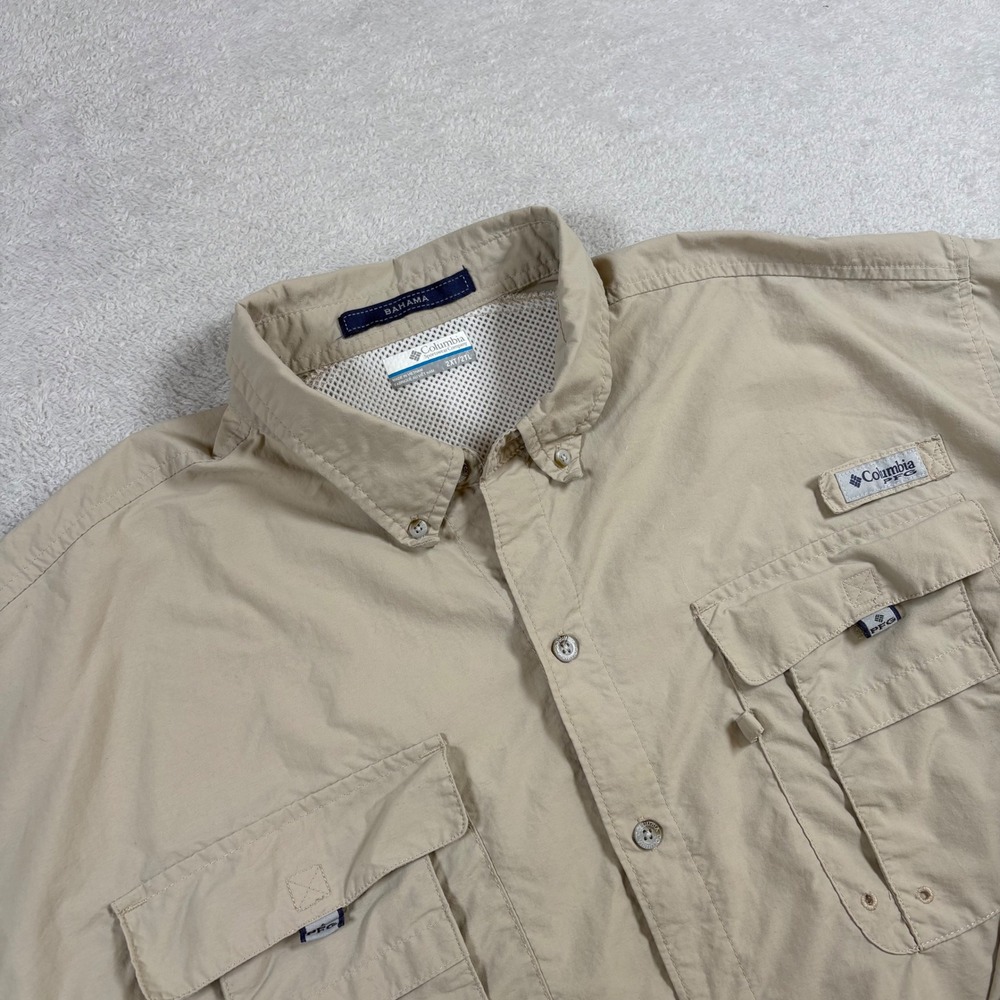 Columbia PFG Bahama II Fishing Shirt Mens 2XT Tall Tan Khaki Long Sleeve Vented